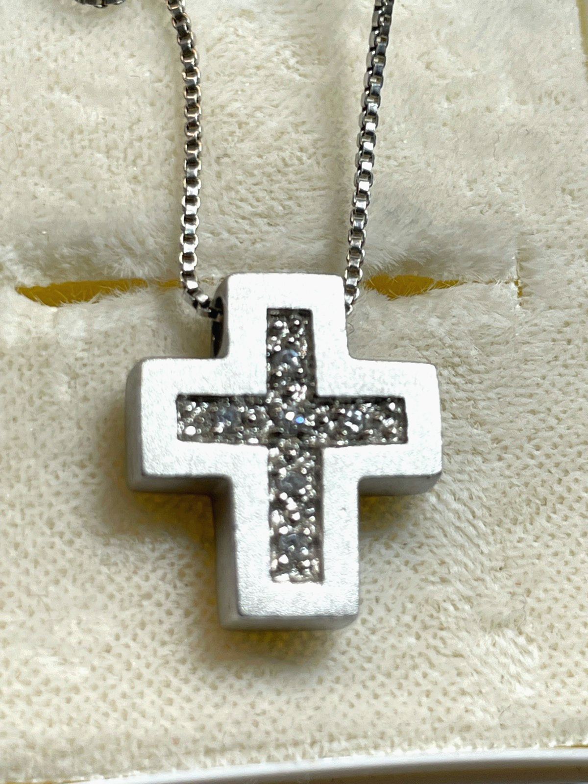 925 Silber 45 cm Venezianerkette mit Kreuz Anhänger modern mit Zirkonia gepflegt1