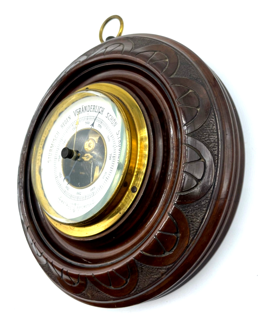 Antik Barometer um 1900-1910 funktioniert im Topzustand Ø 18 cm Holzrahmen2