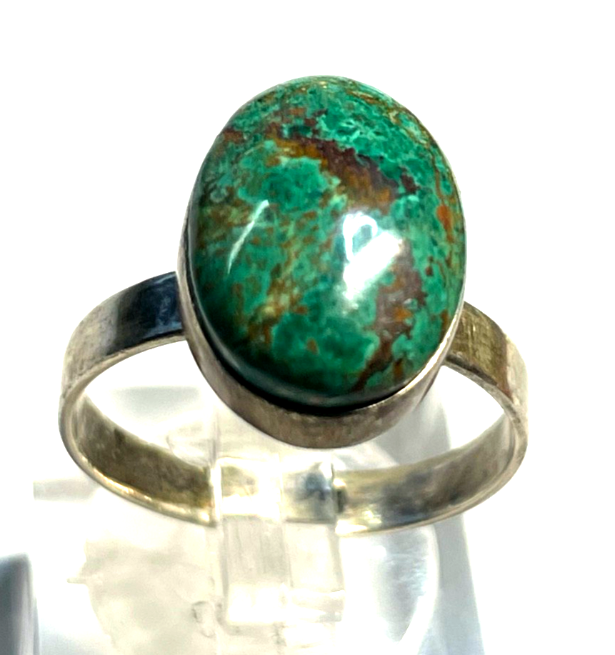 Solider 925 Silber Ring Chrysokoll Cabochon Besatz Handarbeit Ø 17 mm RG 54 Nr.12