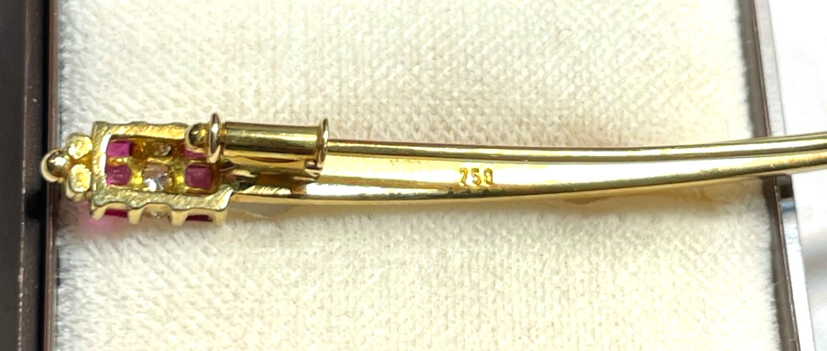 750 Gold 18 K Gold Brosche Anstecknadel Juwelier Qualität 6 Rubine 3 Brillanten4