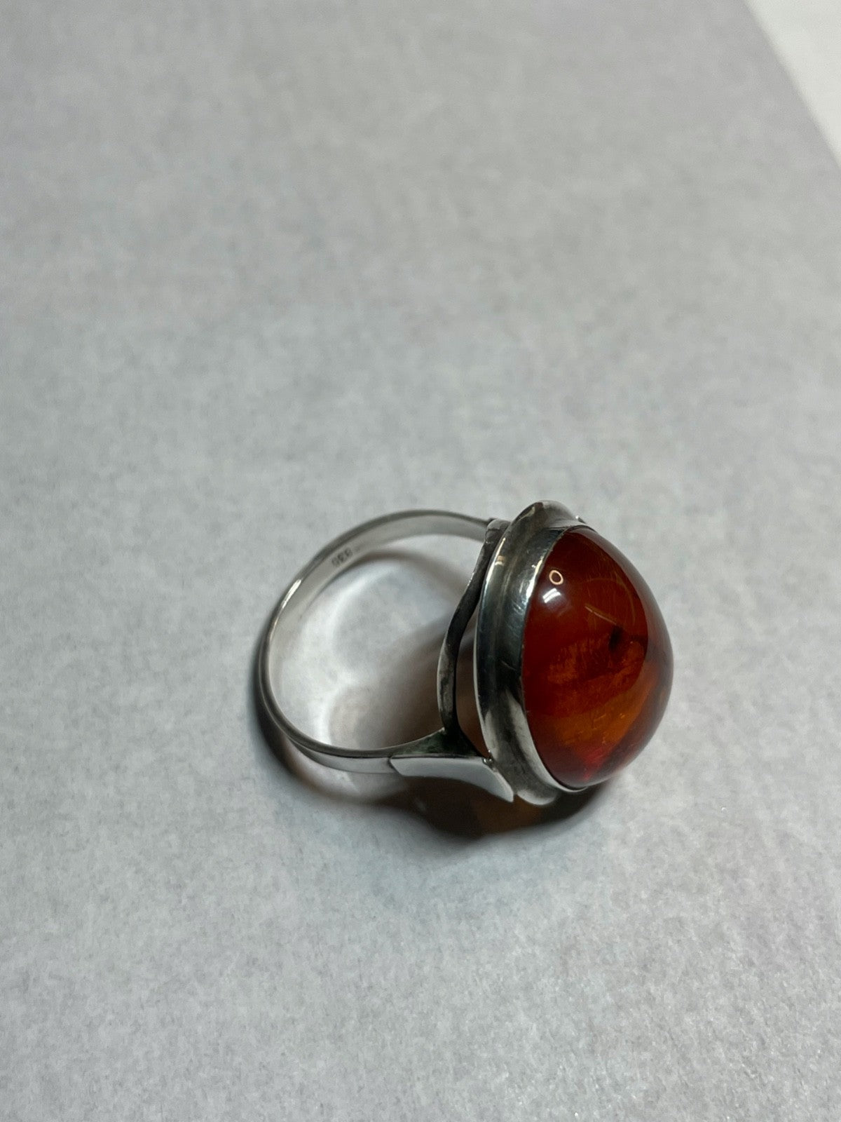 835 Silber Ring ovaler Bernstein Cabochon RG 59 Ø 18,8 solide Qualität gepflegt8