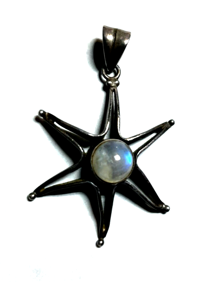 925 Silber Anhänger Sonne oder Stern mit 1A Mondstein Cabochon Handarbeit unisex0