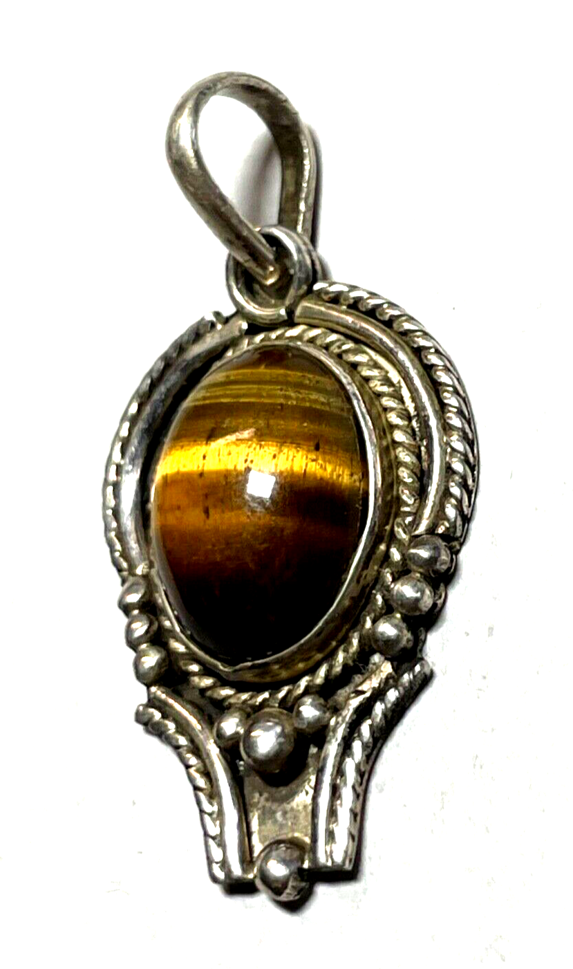 Ethno 925 Silber Anhänger Tigerauge oval Cabochon Handarbeit Geschäftsauflösung0