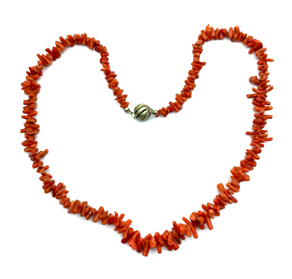 Vintage Korallenkette Stäbchen Koralle Collier Verlauf L 50 cm 12 mm Lachsfarbig2