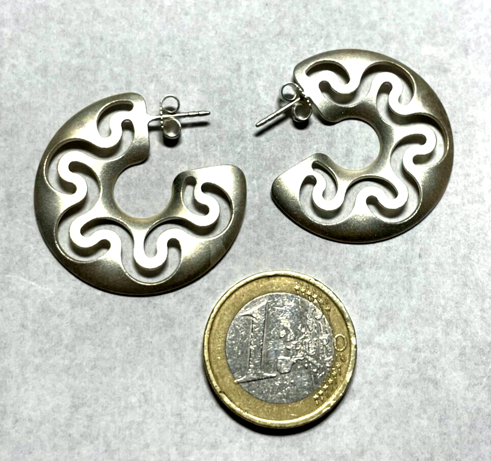 Moderne  925 Sterling Silber Ohrringe Ohrstecker groß Durchbruch Dekor Ø 33 mm1