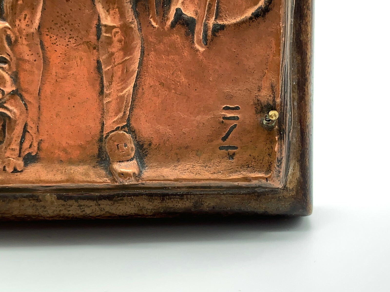 Ludwig Holwein München - seltene Plakette auf Holz 1910 - Guß Kupfer - signiert 4