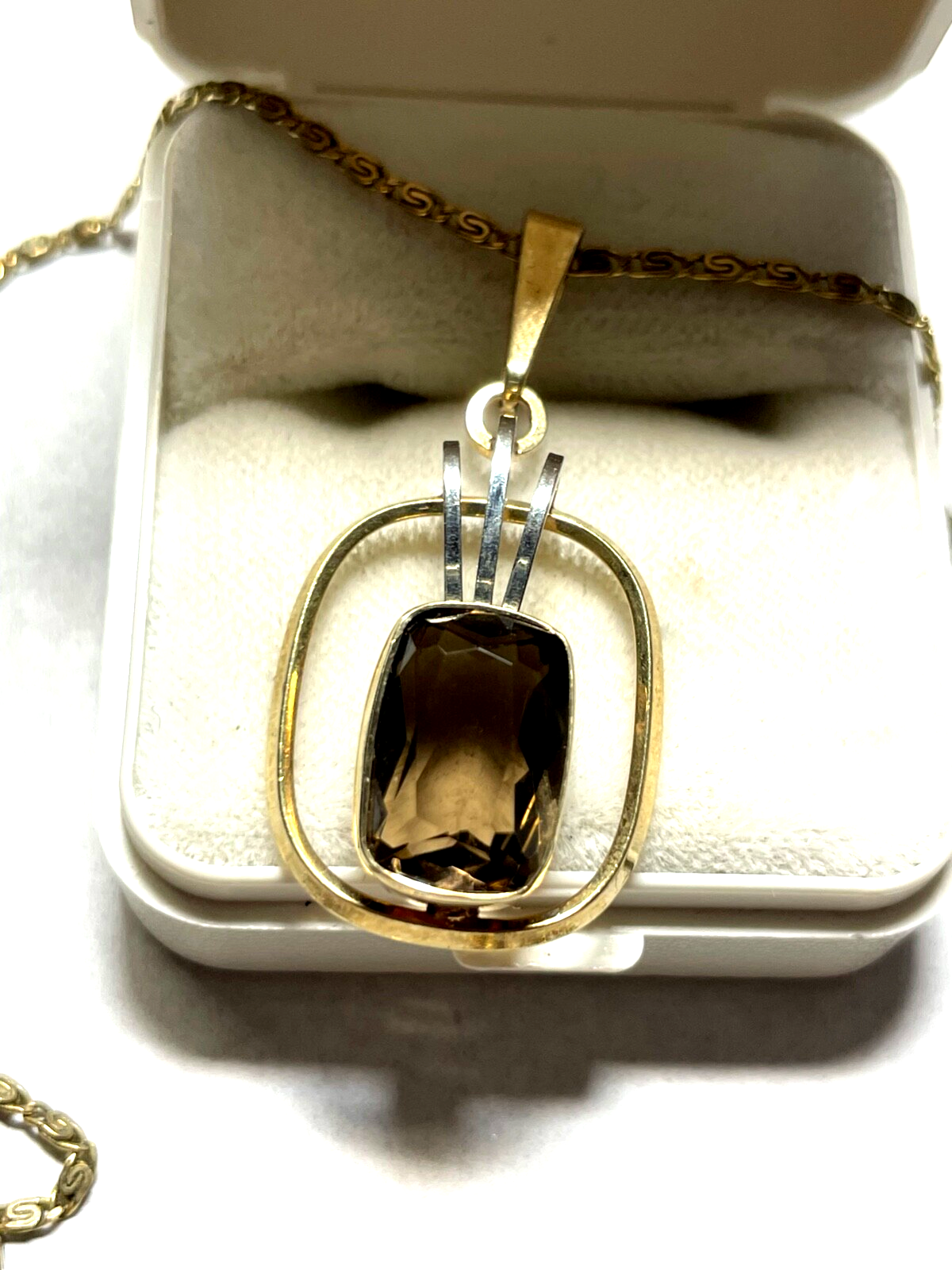 333 Gold 8 K Kette L 43 cm + aparter TEKA Rauchquarz Anhänger bicolor Juwelier1
