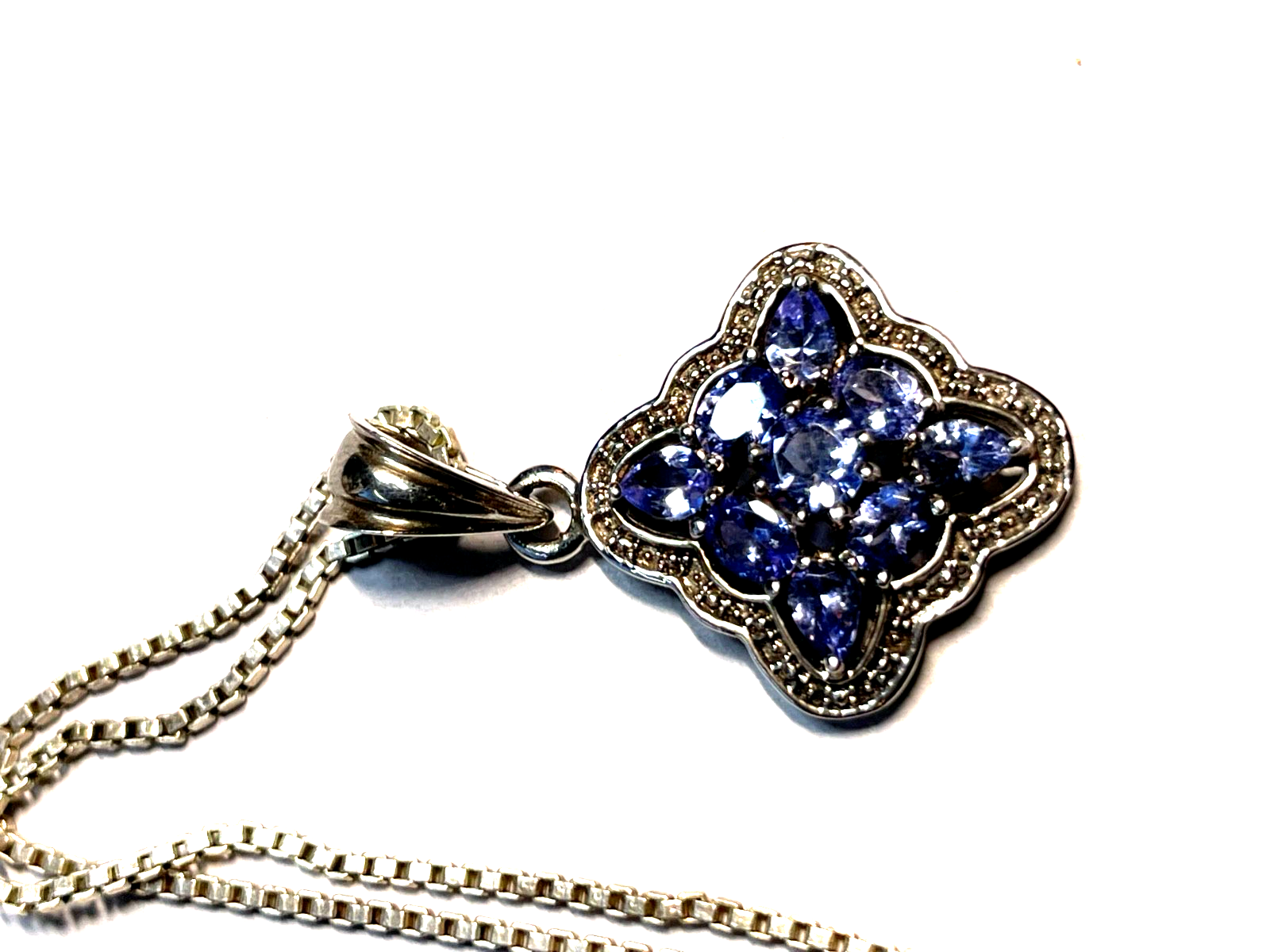 925 Silber Tansanit Anhänger Harry Ivens an 50 cm Venezianer Kette top gepflegt2