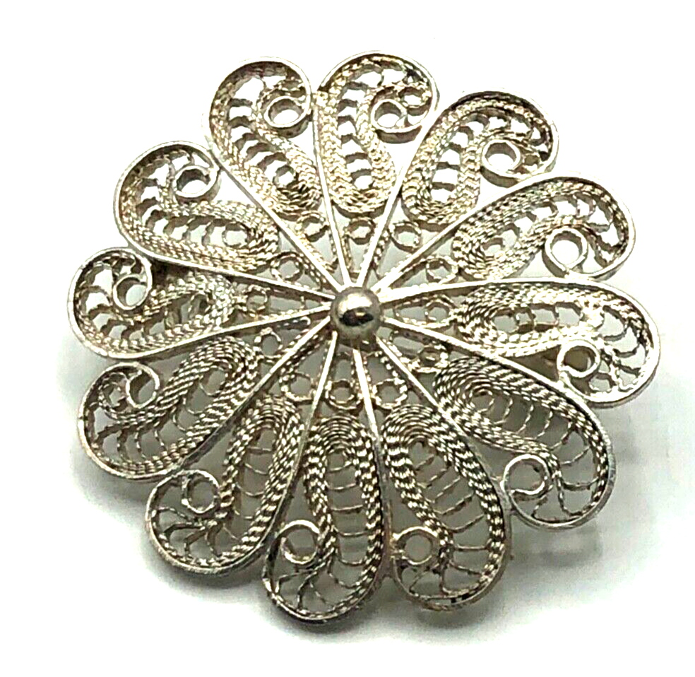 Antik 800 Silber Brosche Anstecknadel Filigransilber Handarbeit Tracht Ø 38 mm4