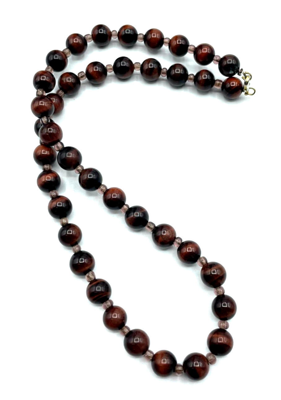 Vintage 53 cm lange rotes Tigerauge Ochsenauge Kugelkette fortlaufend Ø 10 mm3