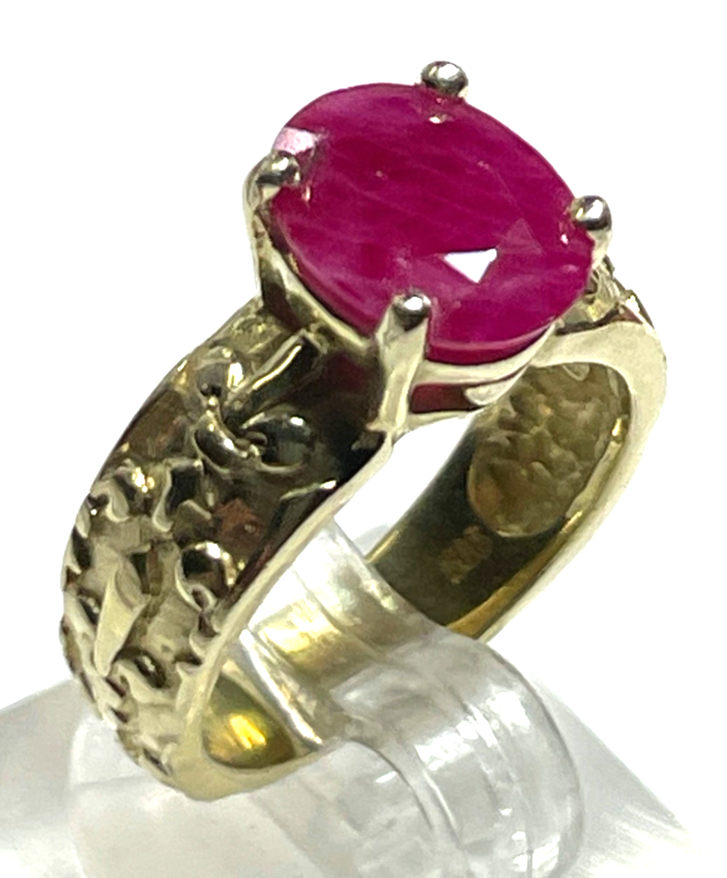 Exklusiver 585 Gold 14 K Ring gr. Rubin Fleur de Lys Wappen Lilie Dekor RG 510