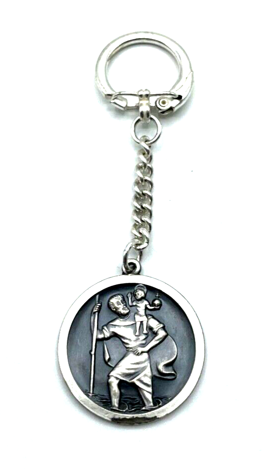 Vintage versilberter Schlüsselanhänger Keyholder hl. Christophorus unisex0
