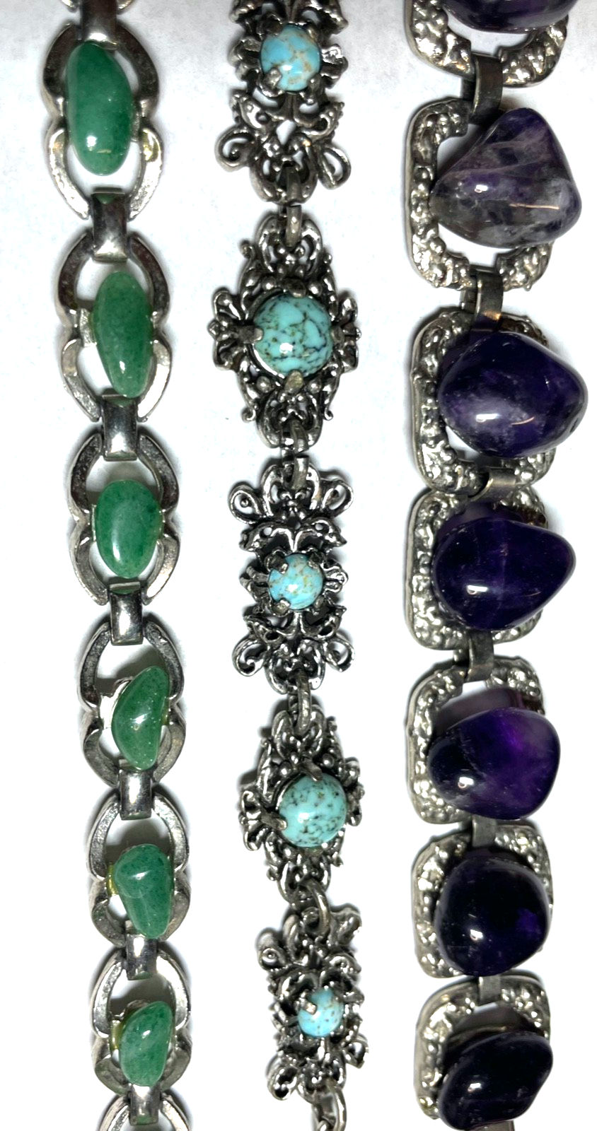 3 vintage Armbänder Armketten mit Edelstein Amethyst Aventurin 70er top gepflegt0