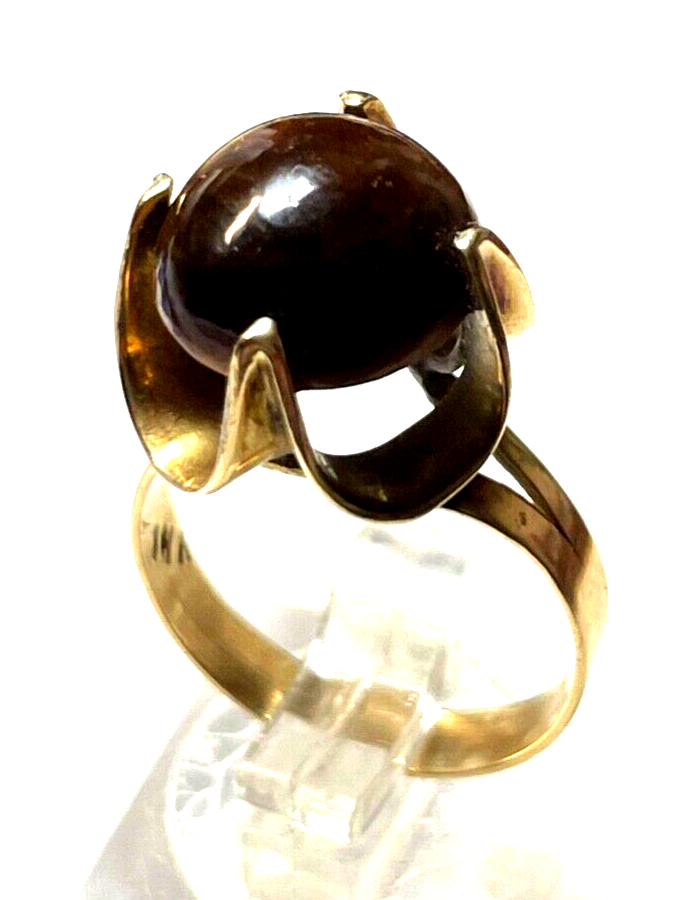 Vintage Style 585 Gold 14 K Ring mit Tigerauge Cabochon Ø 16,5 mm RG 522