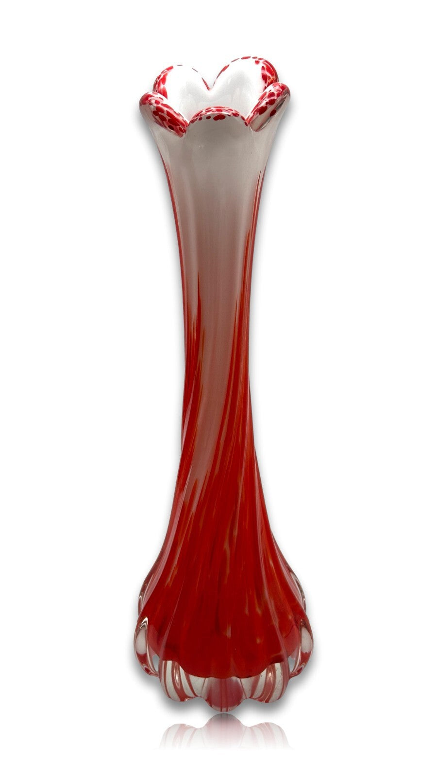 Murano Vase - Rot Weißer Unterfang - geschliffener Stand - Mid-Century0