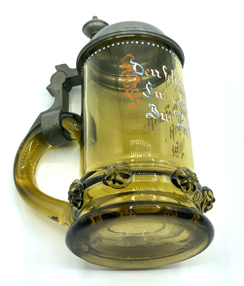 Damen Historismus Glaskrug Zinn Deckel Bierkrug Noppen Kaltemaille 0,25 Ltr.7