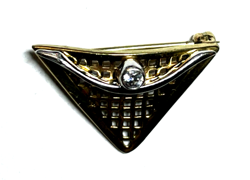 333 Gold 8 K bicolor Brosche Anstecknadel mit Weißtopas Juwelier Handarbeit4