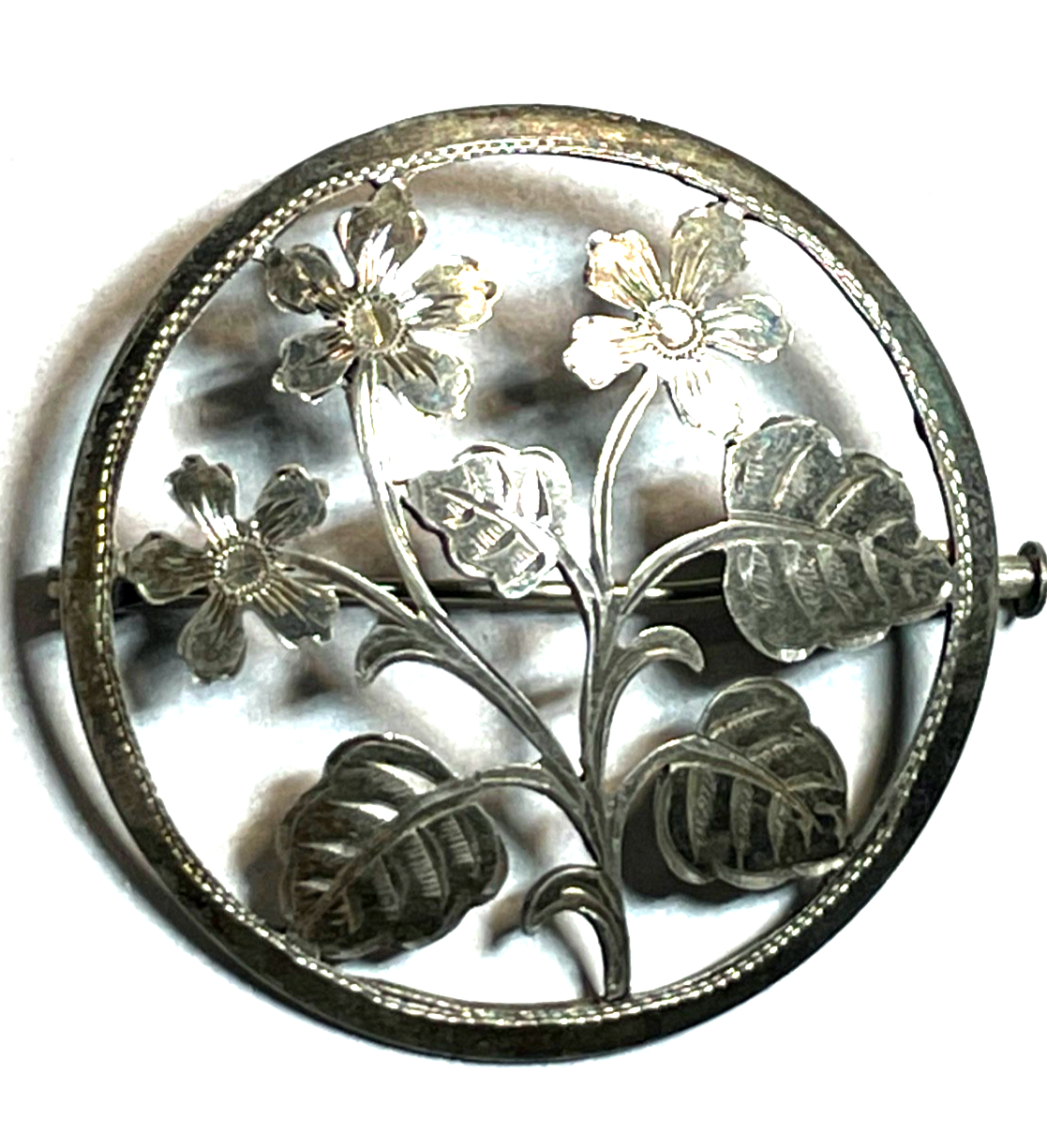 Antik gesägte Blumen Brosche Anstecknadel 835 Silber Ø 38 mm top gepflegt2