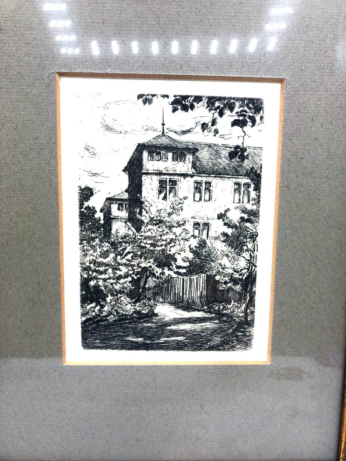 Original Radierung Schloß Göppingen von Carl Gmelich um 1920 gerahmt gepflegt2