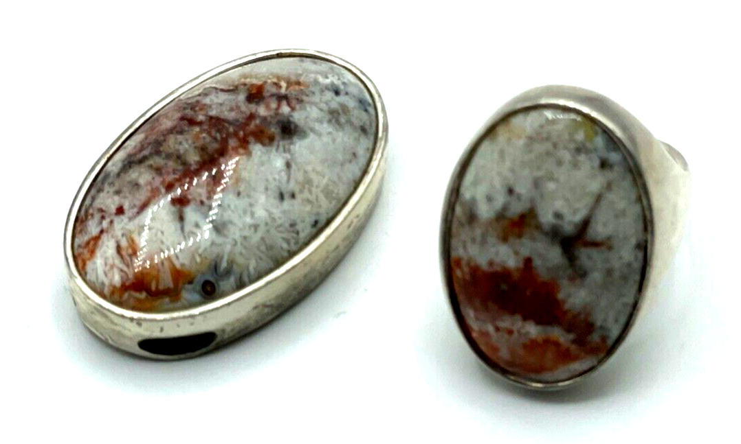Vintage Designer Set 925 Silber Ring + Anhänger Jaspis massiv Handarbeit7