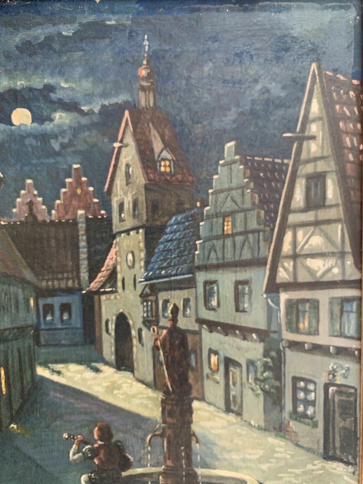 KH Strothmann 1946 - Ölgemälde - Romantischer Szene bei Vollmond - Öl auf Leinen8