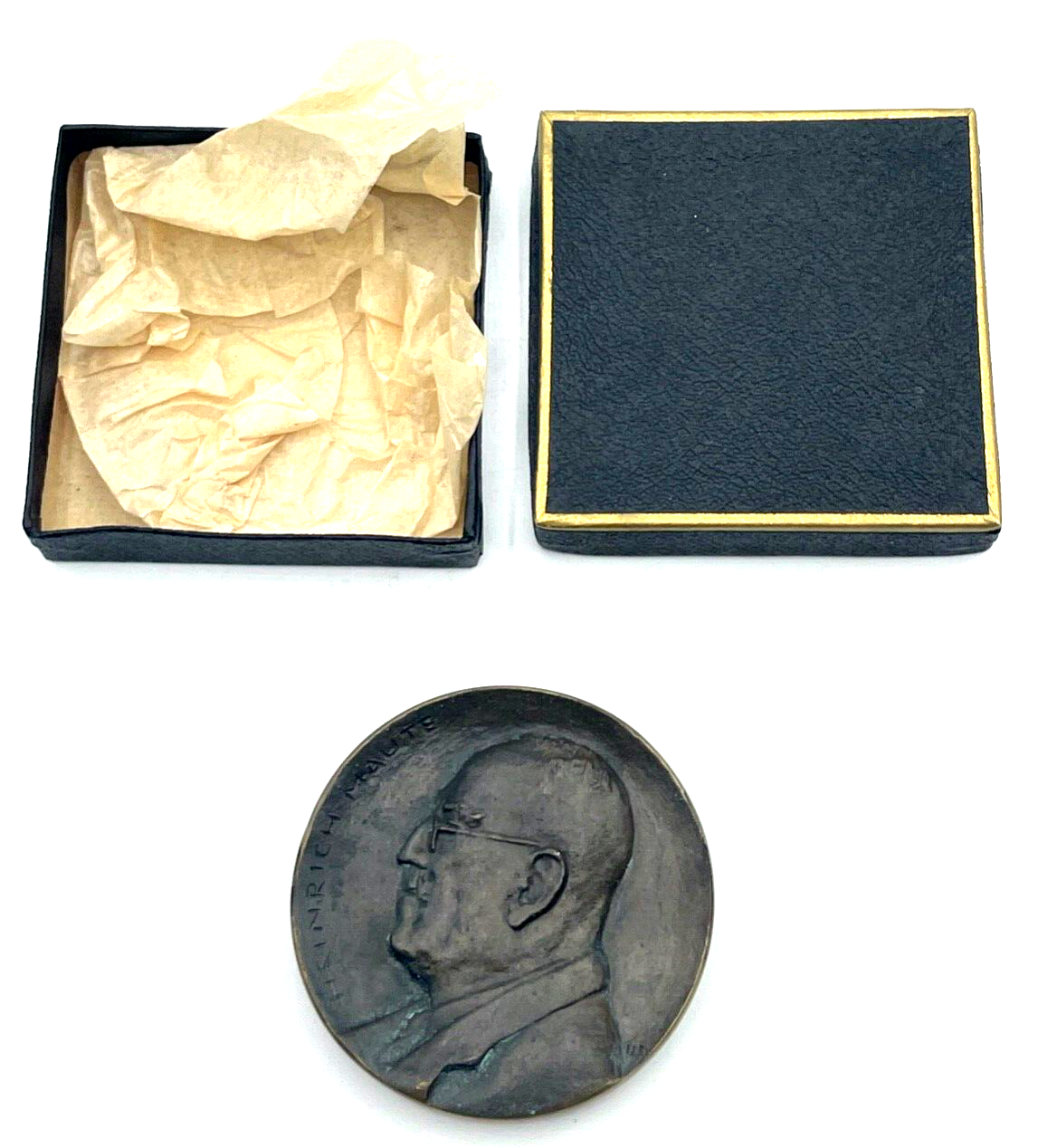 Vintage schwere Bronze Medaille Heinrich Maute Fabrikant 1839-1949 Ø 64 mm + Box4
