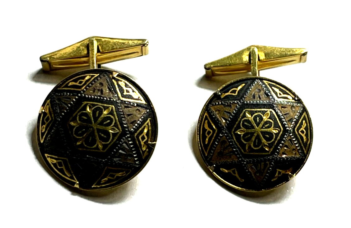 Vintage Toledo unisex Manschettenknöpfe Ø 21 mm Damaszener Handarbeit vergoldet0