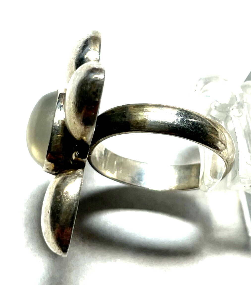 Stattlicher 925 Silber Ring Mondstein Cabochon Ø17mm RG 54 solide Qualität Blume11