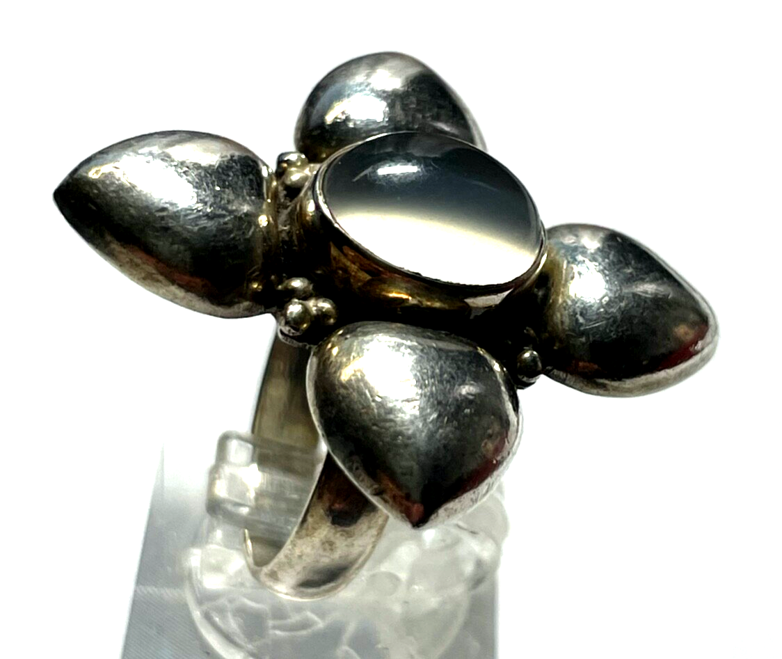Stattlicher 925 Silber Ring Mondstein Cabochon Ø17mm RG 54 solide Qualität Blume10