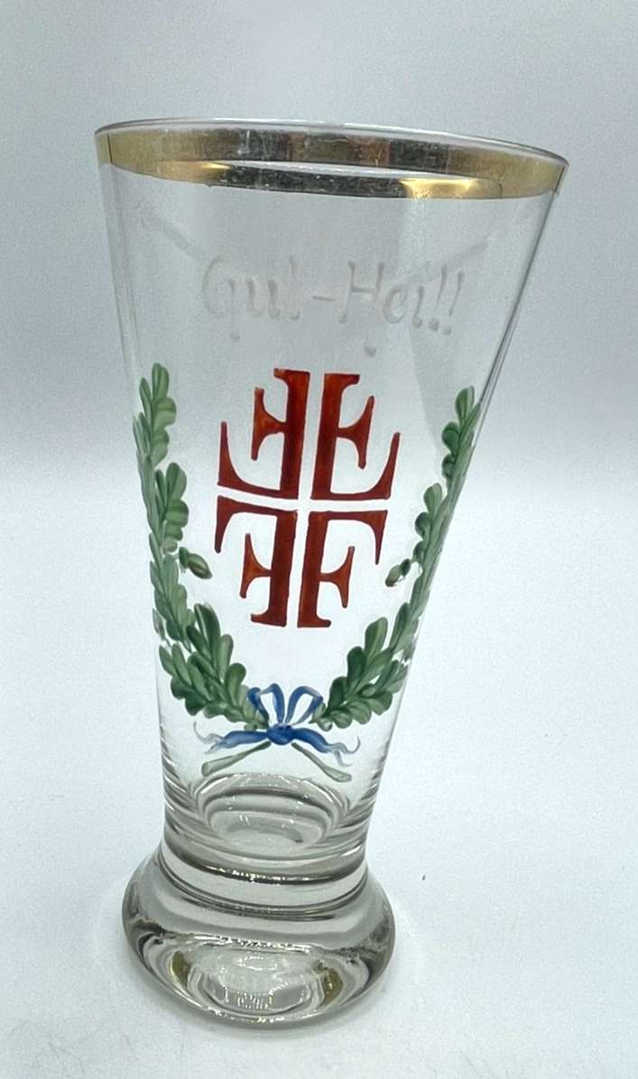 Antik Glas handbemalt Jugendstil Andenkenglas Gut Heil! Turner Bewegung 6/20L0