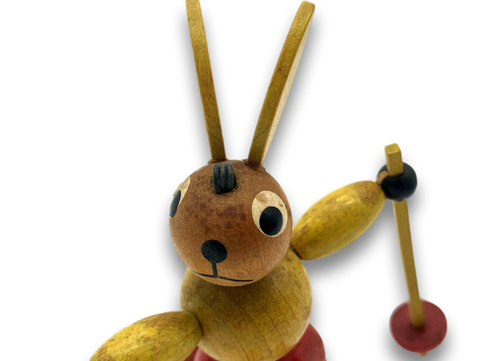 Erzgebirge Volkskunst Ski Hase - Holzschnitzerei - alte Figur beweglich5