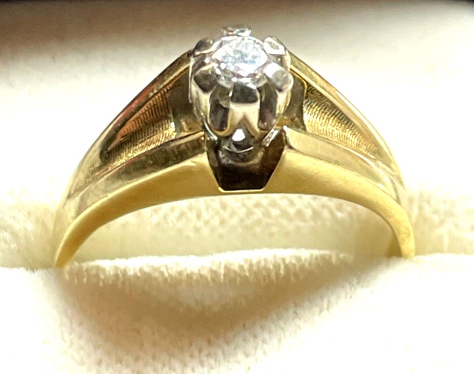 585 Gold 14 K Gelbgold Ring Vorsteckring Brillant 0,1 ct Ø 18,5 mm RG 58 gepf2