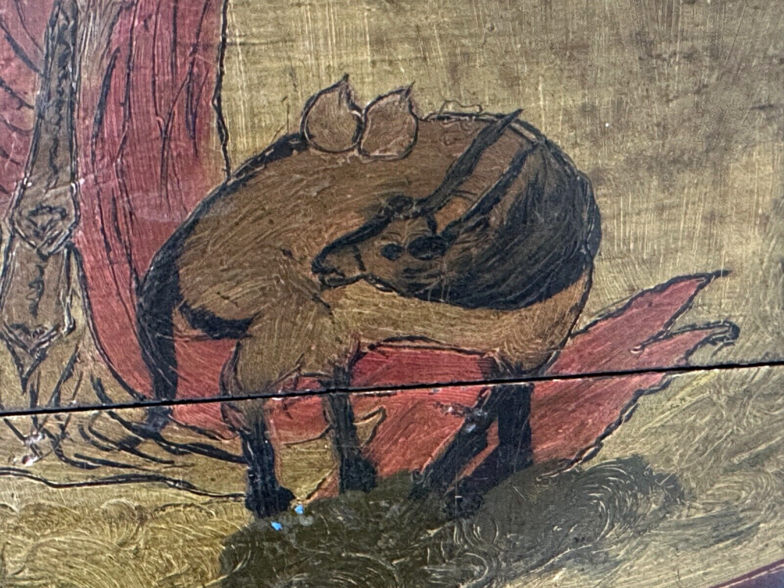 Japanisches Lacktablett mit Malerei - Geisha und Kirin - Mythologie - 18805
