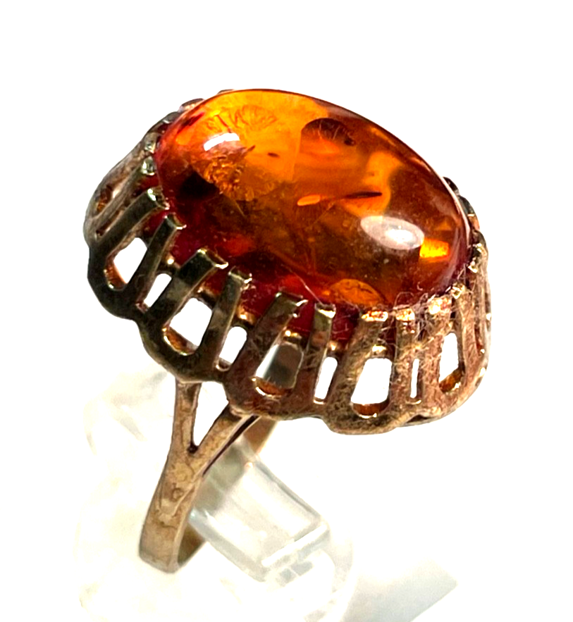 Vintage 333 Gold 8 K Ring Bernstein Cabochon Etagen Fassung Ø 17 mm RG 543