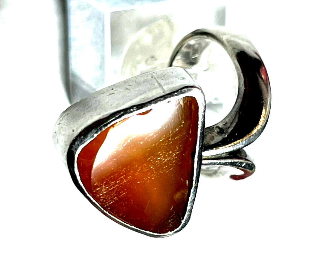 Massiver ausgefallener 925 Silberring mit Feueropal Unikat Ø 17 mm RG 542