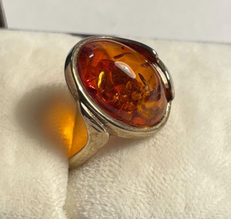 333 Gold 8 K Ring Bernstein Cabochon Ø 18 mm RG 57 gepflegt Juwelier Punze2