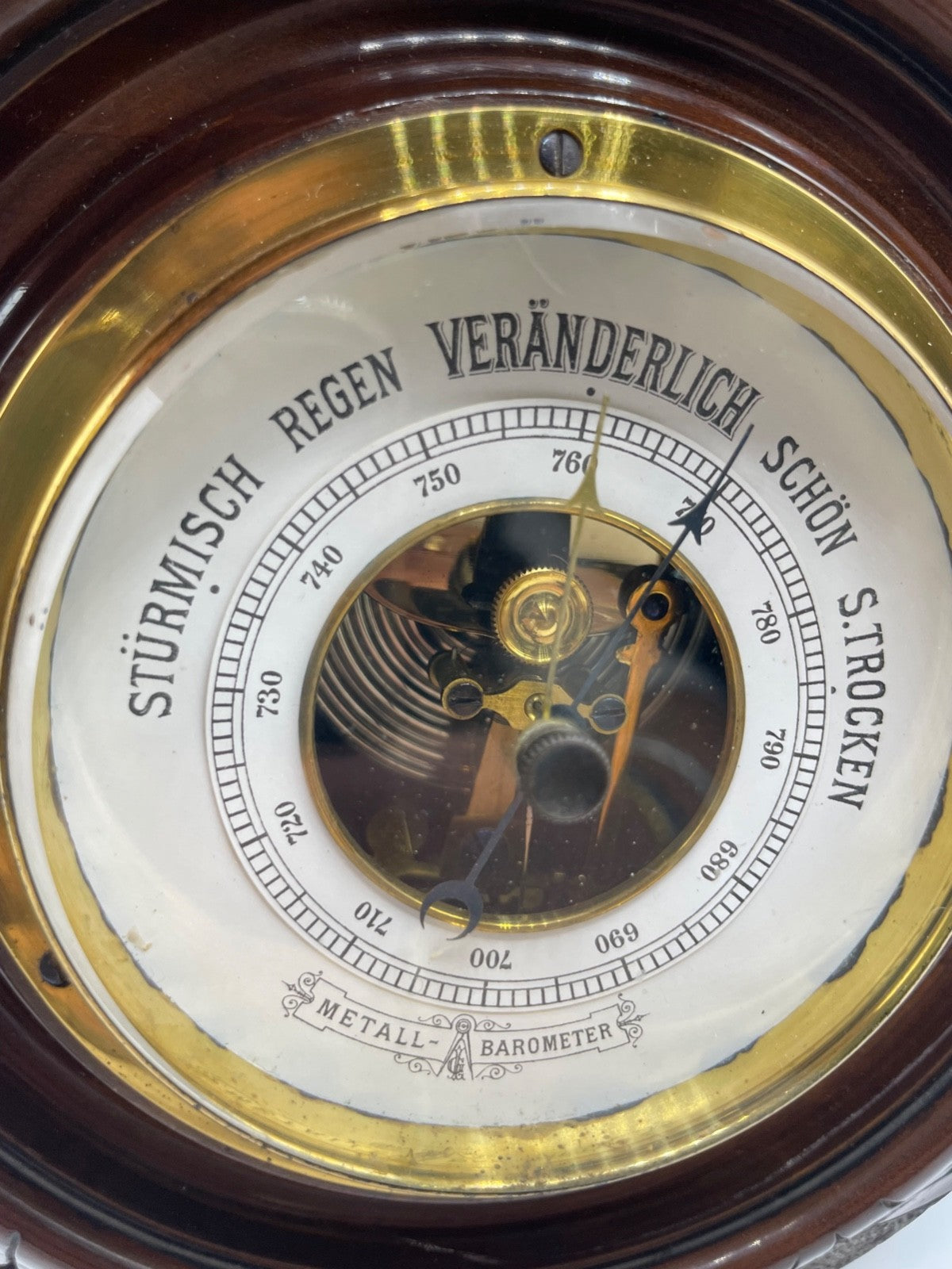 Antik Barometer um 1900-1910 funktioniert im Topzustand Ø 18 cm Holzrahmen11