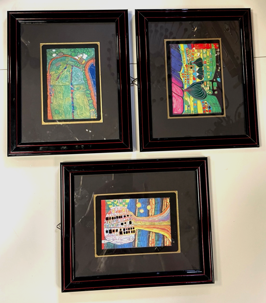 3x hochwertig gerahmte Druckgrafik Friedensreich Hundertwasser top gepflegt0