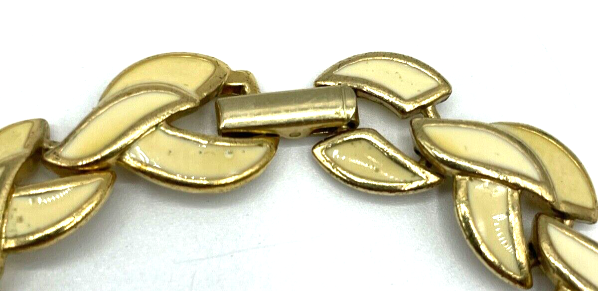Real vintage 80er Jahre Collier Emaille in Cremé Gold Beige vergoldet wie neu3