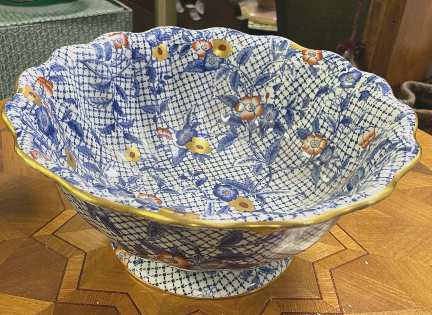 Gr. antik Minton England Keramik Fayence Schale Fußschale im Topzustand Ø 28,5cm3