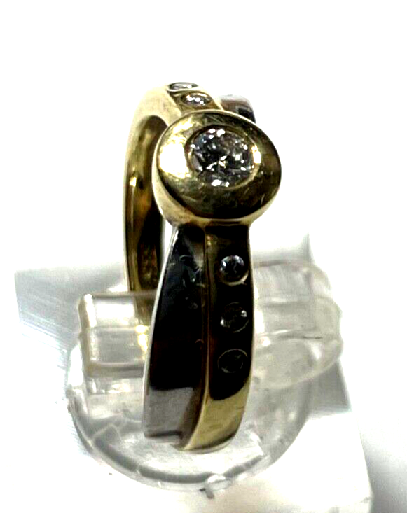 Massiver 585 Gold 14 K bicolor Ring 7 Brillanten Juwelier 5,22 Gr. RG 54 gepfl.4