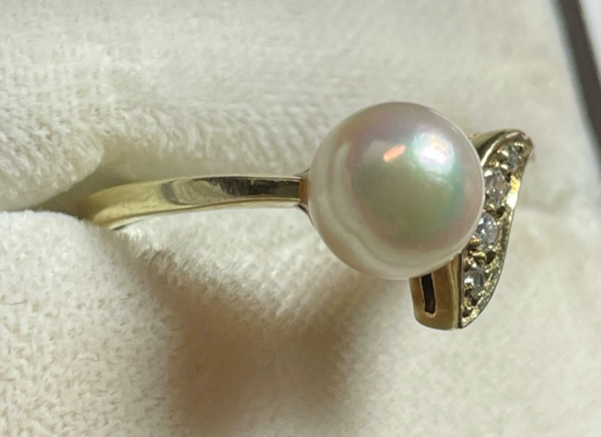 585 Gold 14 K Gelbgold Ring Südsee Perle Brillanten 0,06 ct Ø 18,5 mm RG 58 gepf1