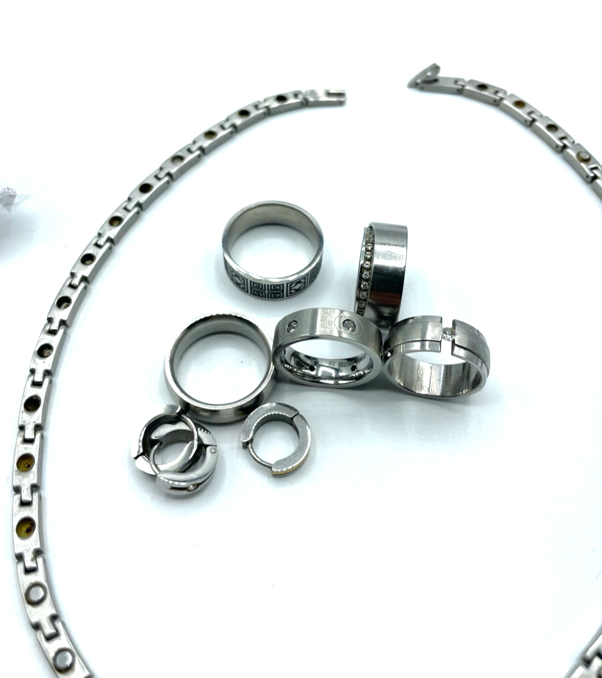 Konvolut 11 Teile Edelstahl Schmuck unisex tragbar Kette Creolen Ringe4