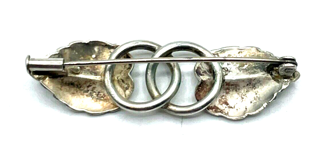 Antik 800 Silber Brosche Anstecknadel 2 Blätter Design Handarbeit 30erJ L 47 mm6