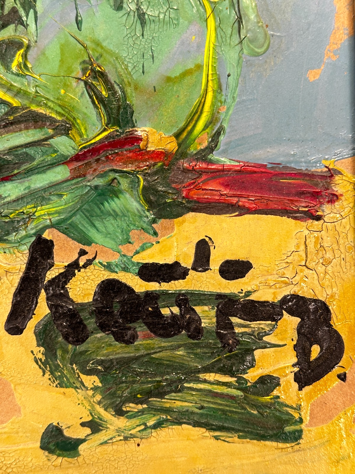 Bohumil Samuel Kečíř – Rote Blüte in Vase – pastose Spachtelmalerei -gerahmt9