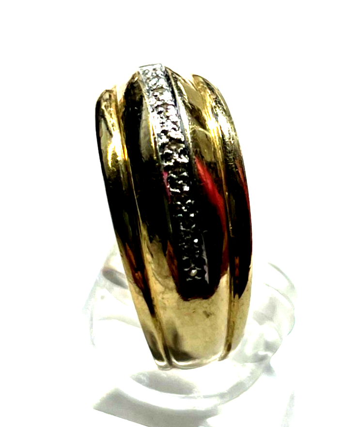 585 Gold 14 K Ring Bandring + 11 Diamanten Bandring RG 63 Ø 20 mm sehr gepfl3