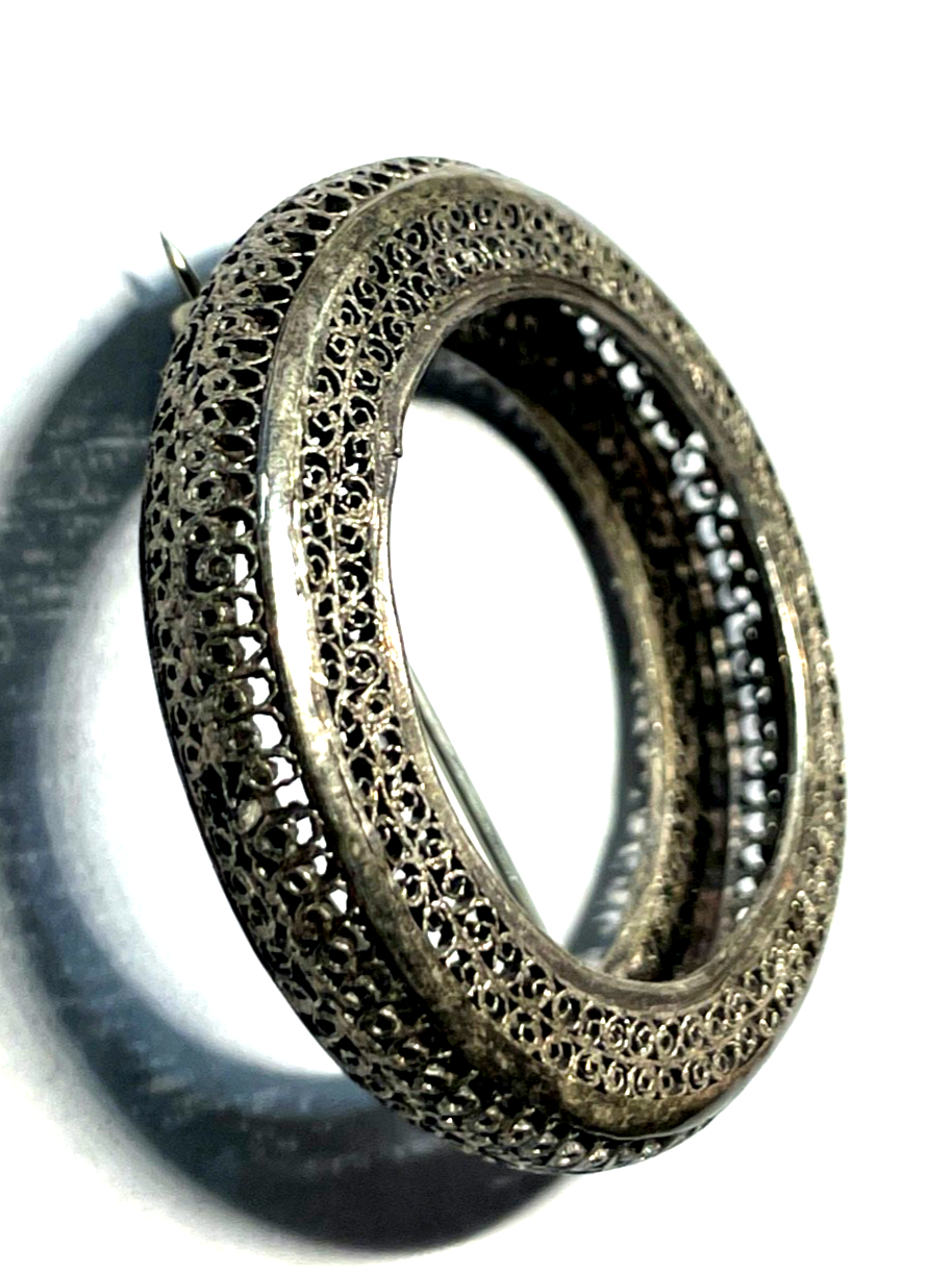 Antik edle Sterling Filigransilber Brosche Anstecknadel feinste Handarbeit1