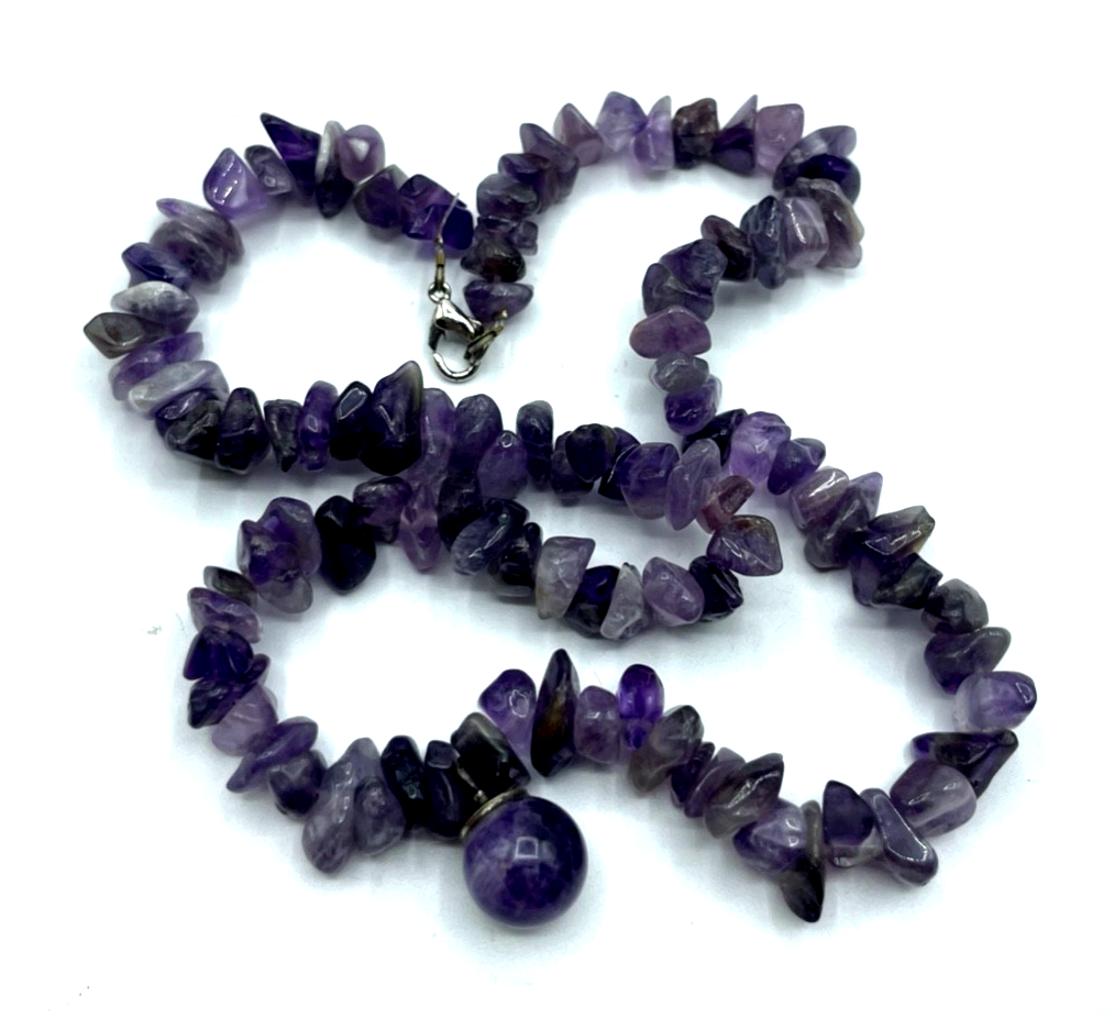 Natürliche Amethyst polierte Splitterkette L 46,5cm B 8-13 mm mit Kugel Anhänger0
