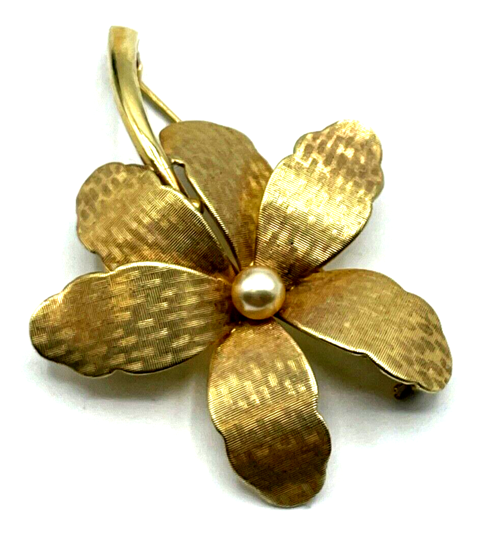 Alte Amerikaner Golddouble Brosche sehr schöne Arbeit Anstecknadel elegant Blüte1
