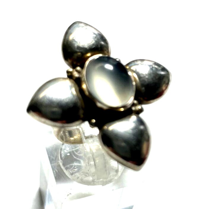 Stattlicher 925 Silber Ring Mondstein Cabochon Ø17mm RG 54 solide Qualität Blume8